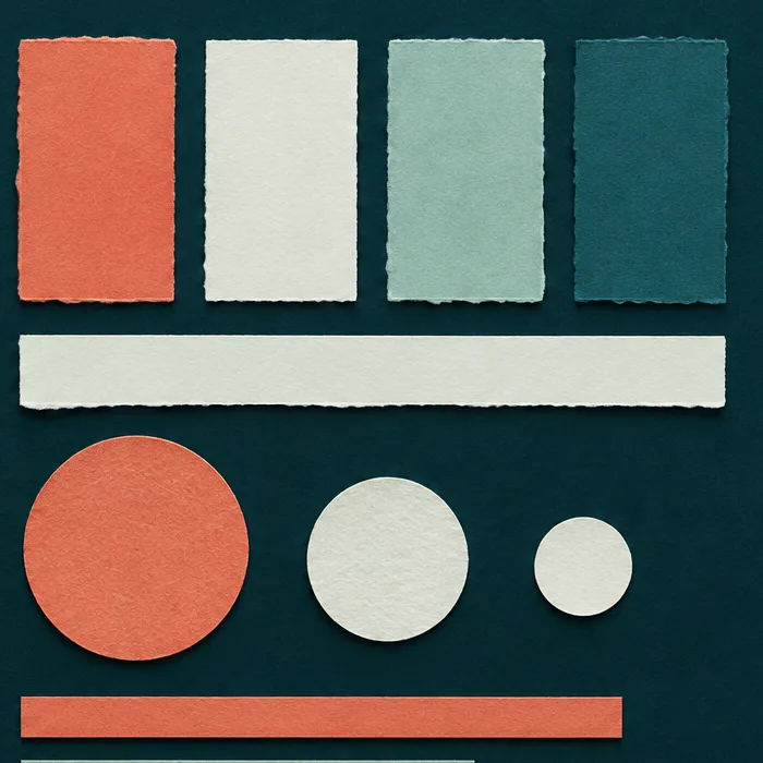 Detail of the cover collage: coral, bone, pistachio, and teal swatch chips above a long bone strip, all on one grid.