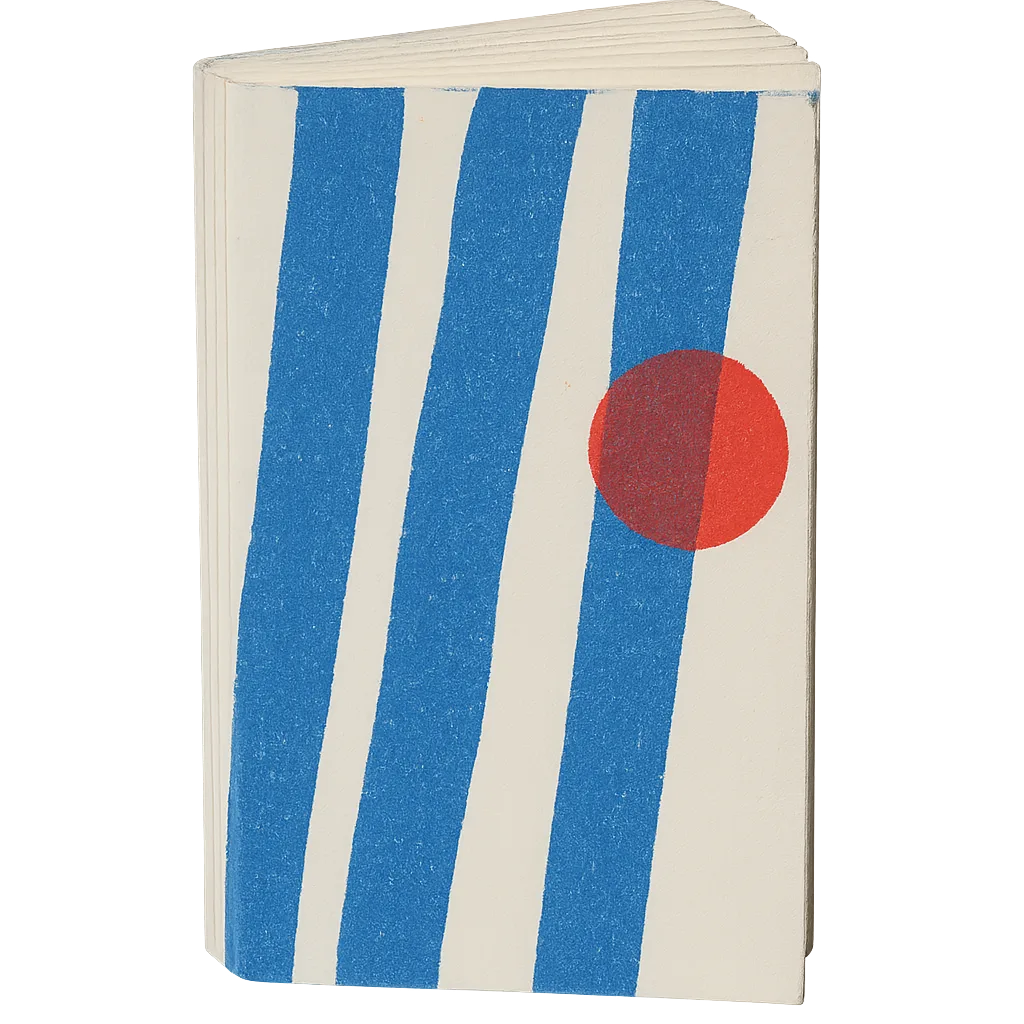 The same risograph programme folded shut into a thick stack of panels.