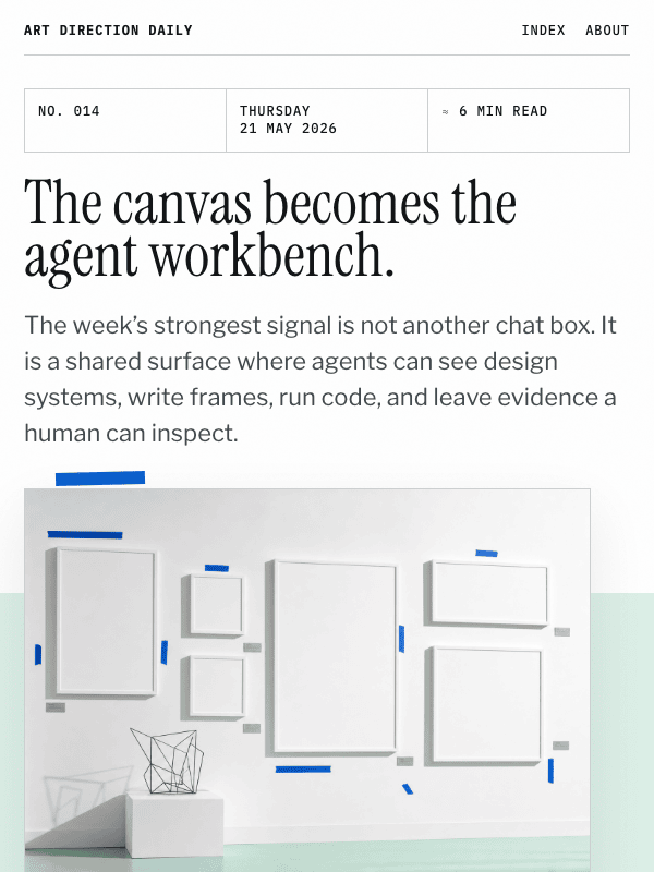 Issue 014 — The canvas becomes the agent workbench.
