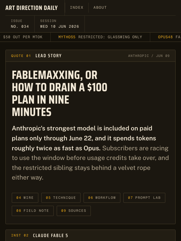 Issue 034 — Fablemaxxing, or how to drain a $100 plan in nine minutes