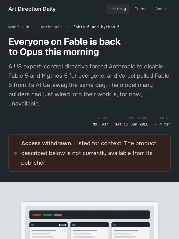 Issue 037 — Everyone on Fable is back to Opus this morning
