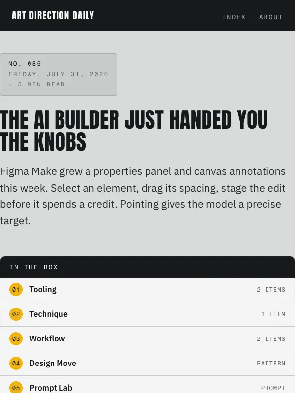 Issue 085 — The AI builder just handed you the knobs