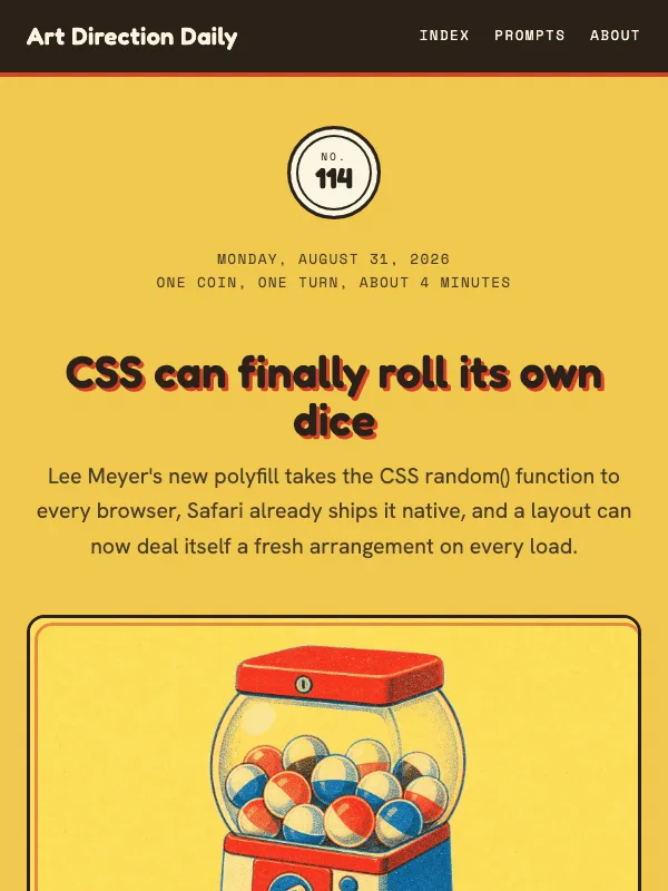 Issue 114 — CSS can finally roll its own dice
