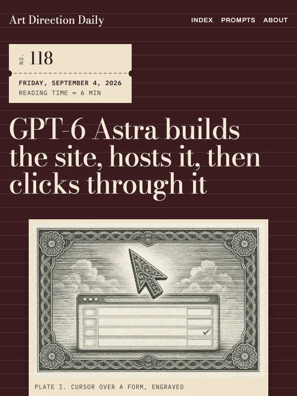 Issue 118 — GPT-6 Astra builds the site, hosts it, then clicks through it