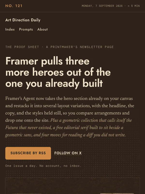 Issue 121 — Framer pulls three more heroes out of the one you already built