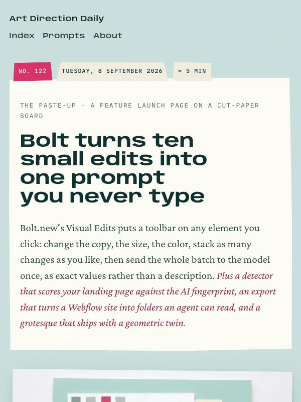 Issue 122 — Bolt turns ten small edits into one prompt you never type