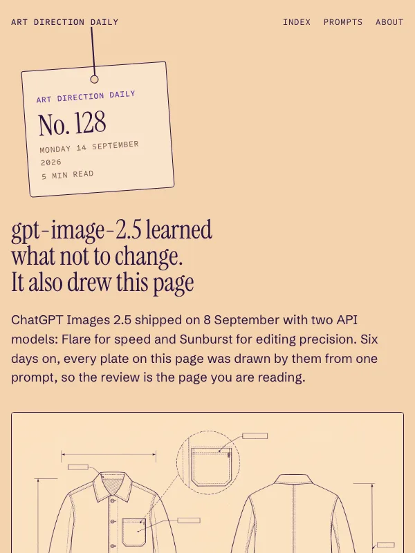 Issue 128 — gpt-image-2.5 learned what not to change. It also drew this page